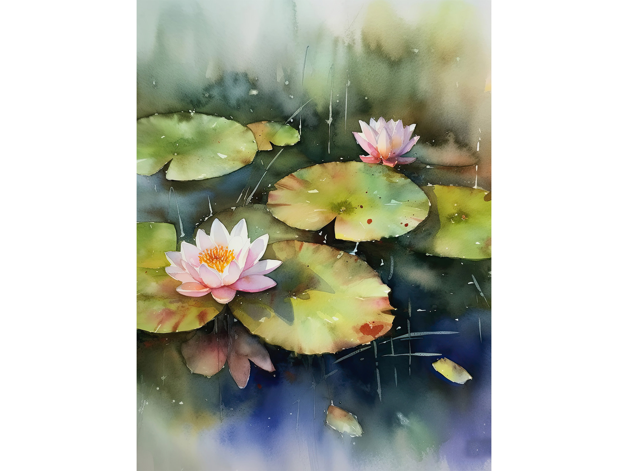 睡蓮の水彩画 花のアートプリント 池の壁アート - Etsy 日本