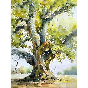 Eichen-Aquarell-Kunstgemälde Louisiana Oak Park Gemälde Wald Kunstwerk Reisekunst Poster von FeelingPrints