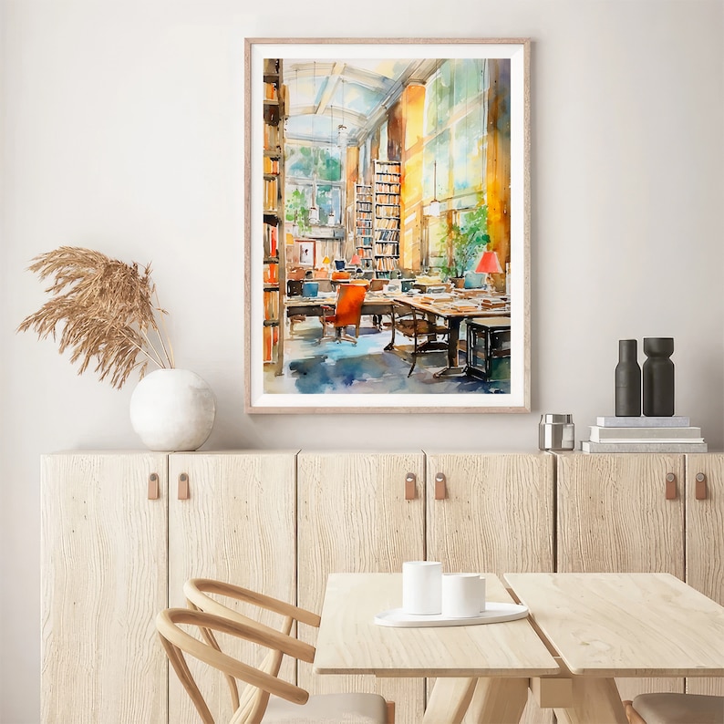 Boston Library Watercolor Painting Library Art Print Books Wall Art by ...