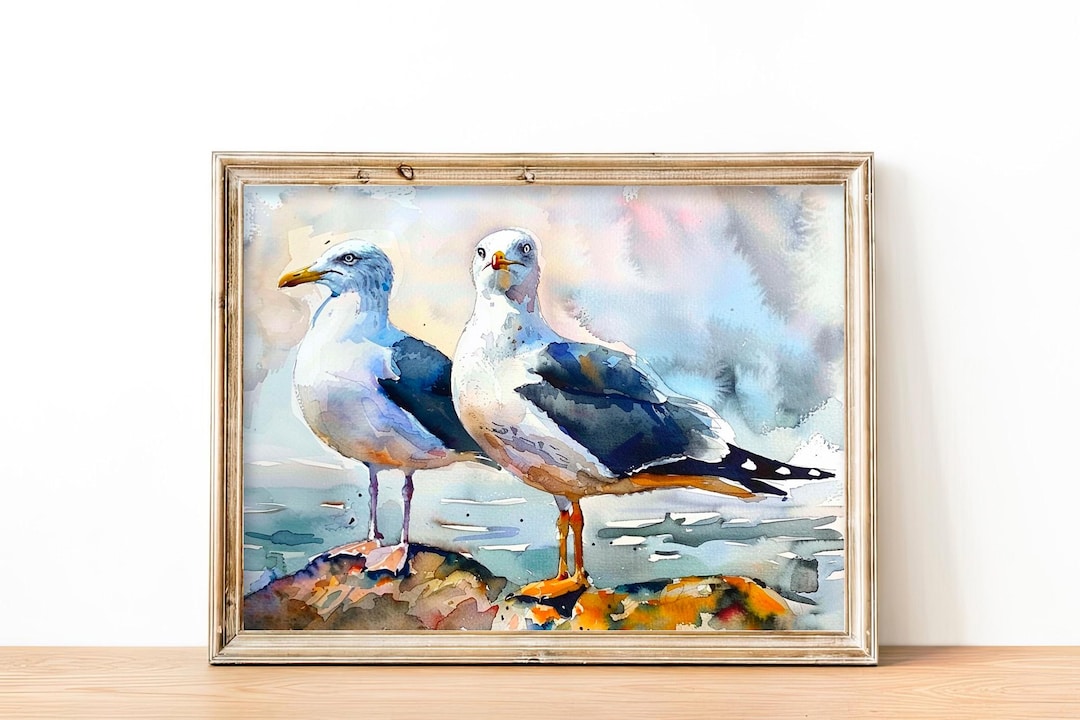 Seagull Art Print Birds Watercolor Painting Seabirds Wall Art Print ...