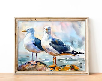 Seagull Art Print Birds Watercolor Painting Seabirds Wall Art Print Gifts by FeelingPrints