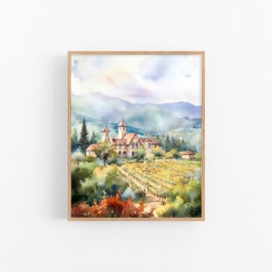 Napa Valley Painting California Watercolor Landscape Vineyard Art Print by FeelingPrints
