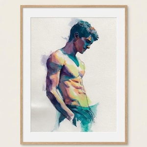 Gay Male Figure Study Art Print Painting on Paper Modern Minimal Artwork Wall Art by FeelingPrints