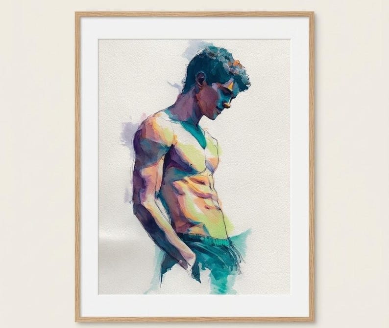 Gay Male Figure Study Art Print Painting on Paper Modern Minimal Artwork Wall Art by FeelingPrints