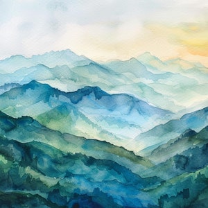 Blue Ridge Mountains Watercolor Art Print North Carolina Painting Mountain Artwork Foggy Forest Wall Art Spring Travel Gift by FeelingPrints