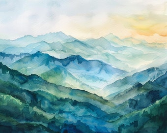 Blue Ridge Mountains Watercolor Art Print North Carolina Painting Mountain Artwork Foggy Forest Wall Art Spring Travel Gift by FeelingPrints
