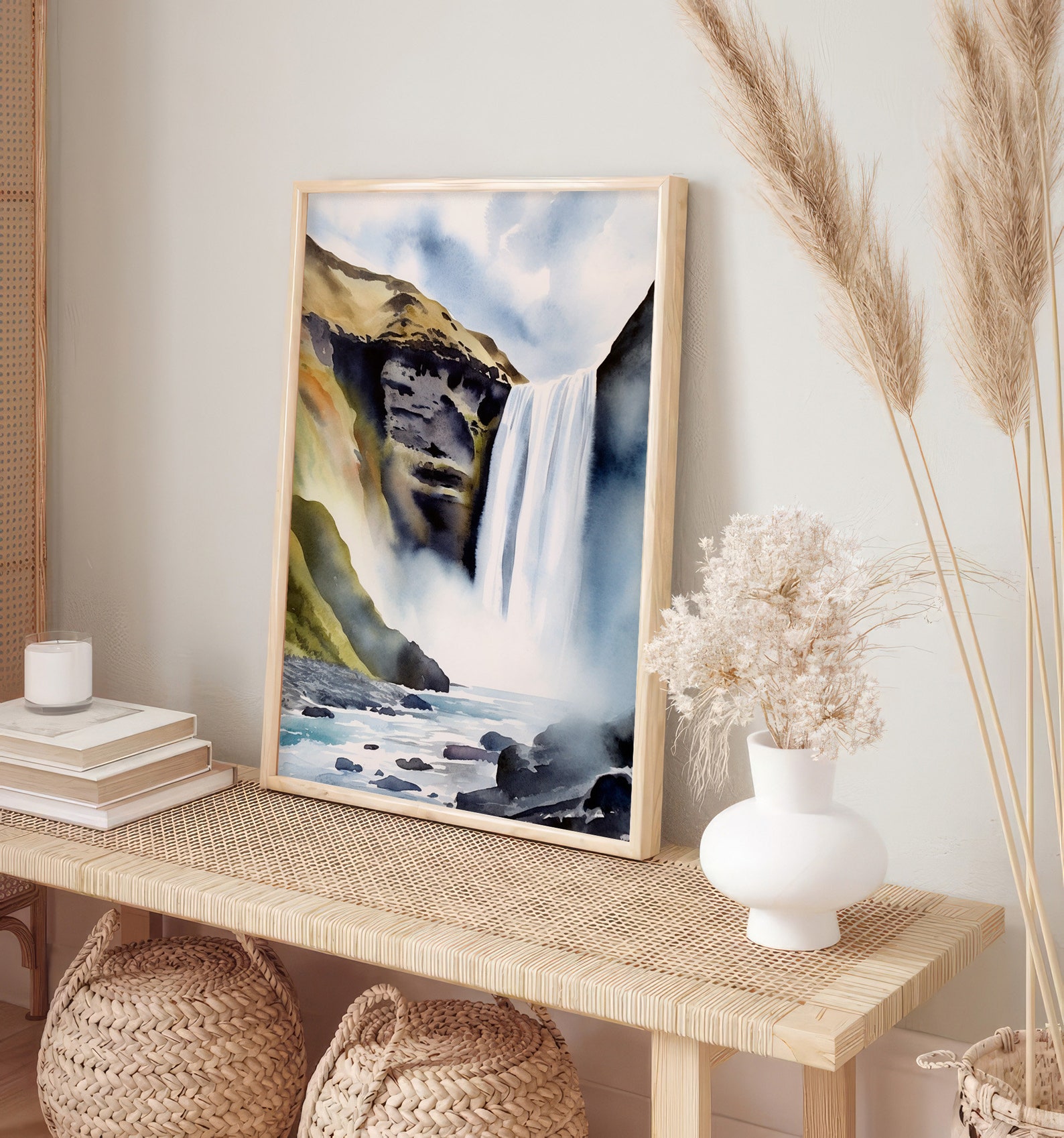 Skogafoss Fall Watercolor Art Print Iceland Landscape Travel Art Poster ...