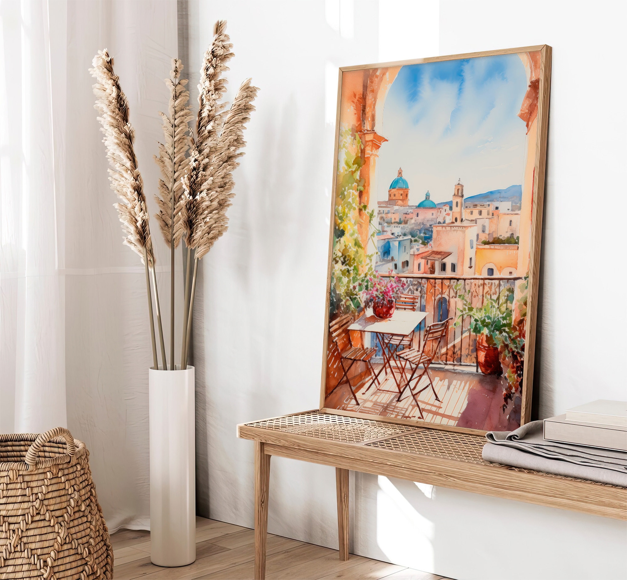 シチリア島の絵画 イタリア 水彩画 アートプリント 都市景観 アート