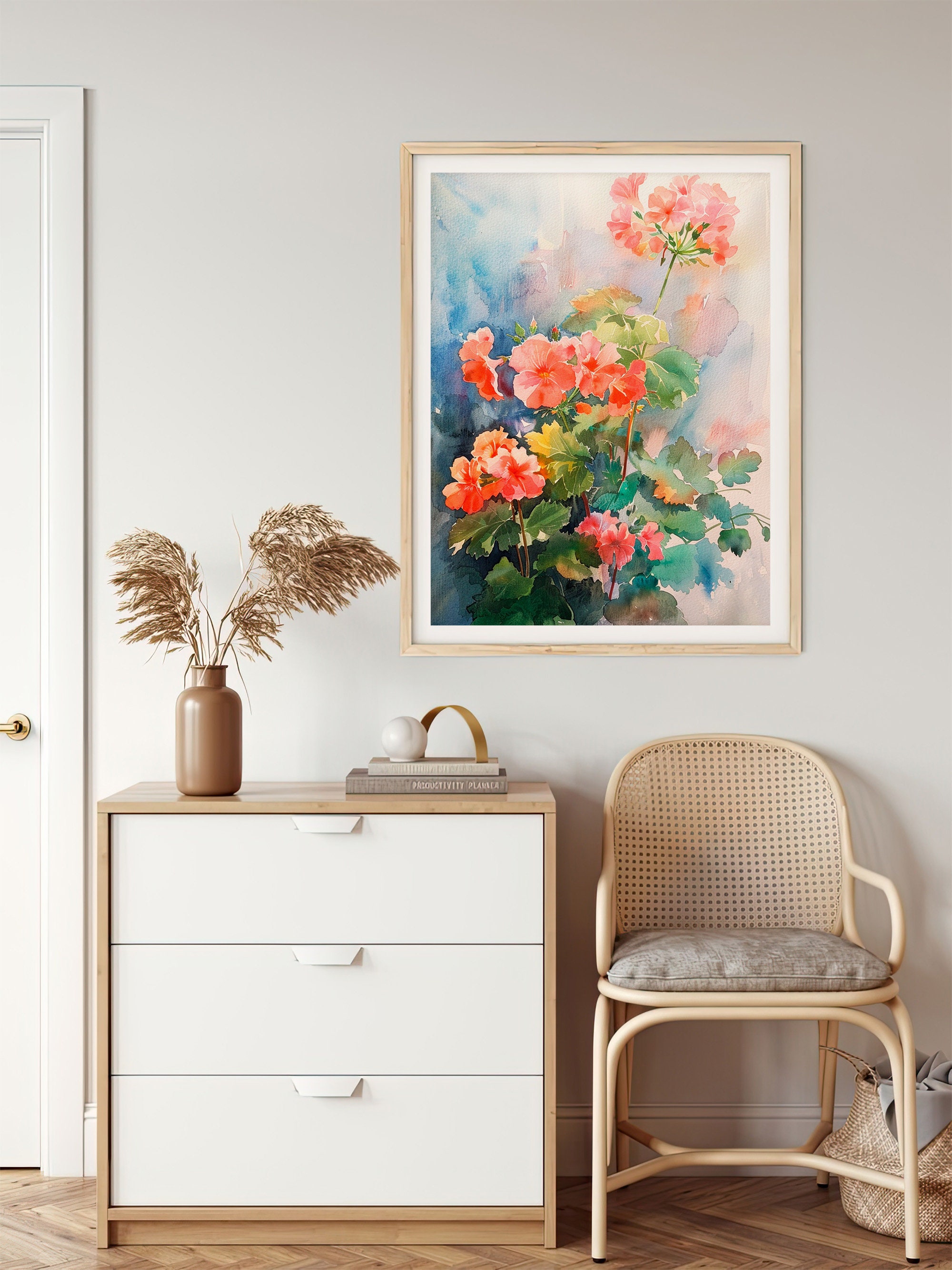 Geranium Watercolor Art Print Flowers Artwork Red Geranium Wall Art ...