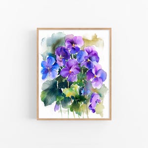 すみれ色の花の水彩画 花の水彩画アートプリント 花のアートプリント 彼女へのギフト FeelingPrints
