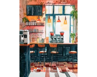 Cafe Watercolor Art Print Coffee Watercolor Art Kithen Artwork Decor by FeelingPrints