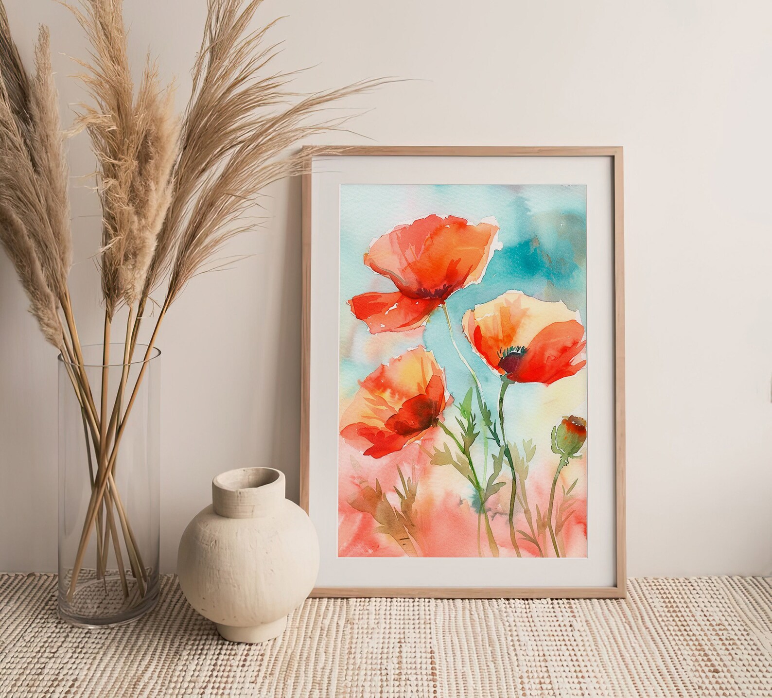 Red Poppy Watercolor Art Print Floral Artwork Rustic Wall Art Print ...