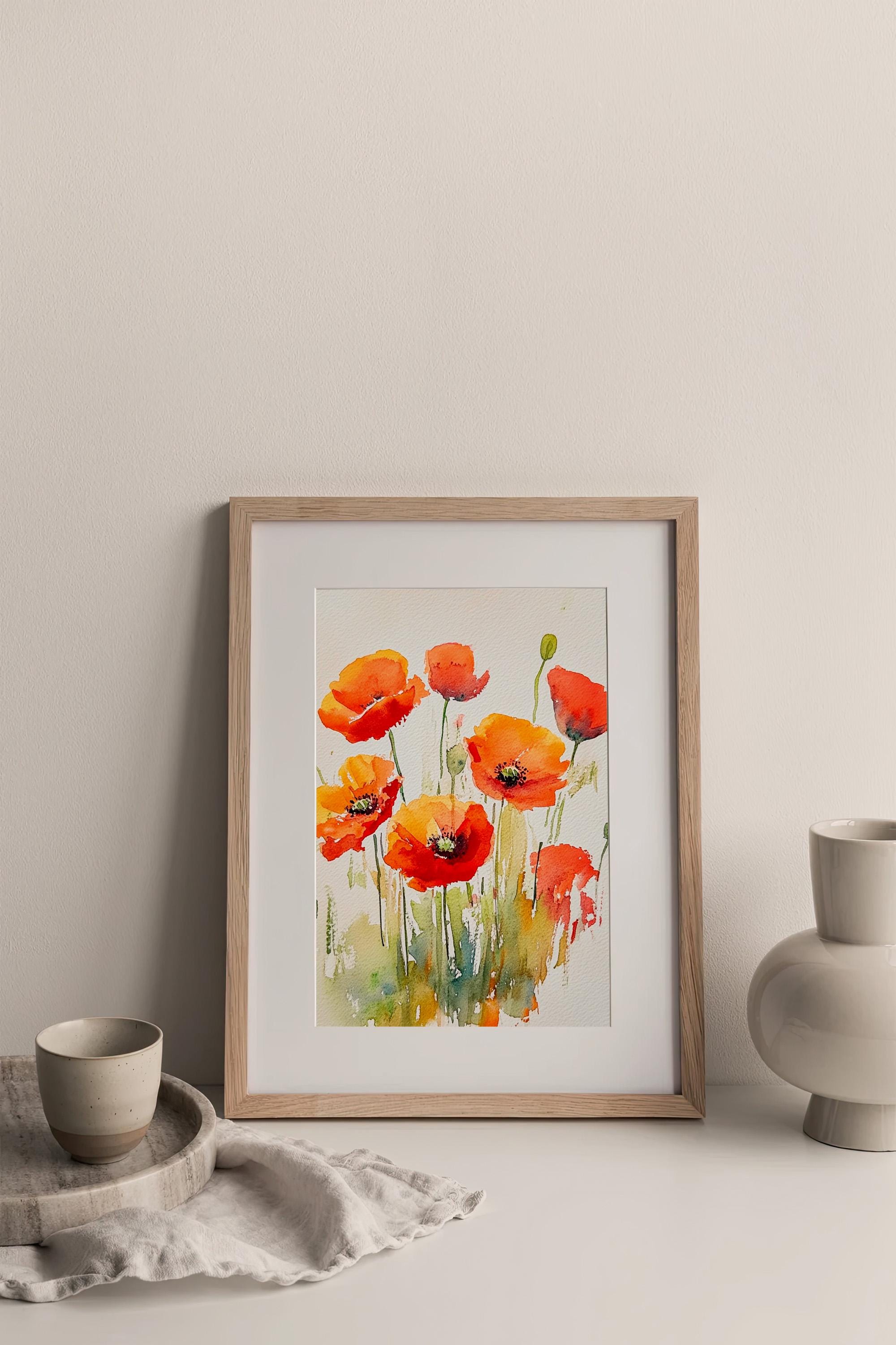 Poppies Watercolor Painting Floral Art Print Meadow Flowers Wall Art ...