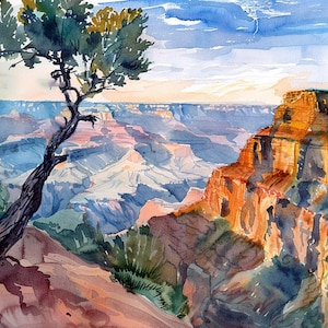 グランドキャニオンの絵画 アリゾナの風景 水彩画 アートプリント 国立公園のアートワーク 旅行アートポスター FeelingPrints
