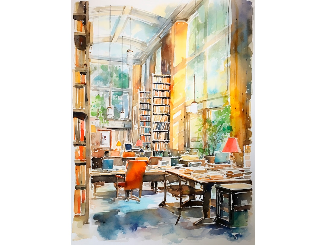 Boston Library Watercolor Painting Library Art Print Books Wall Art by ...
