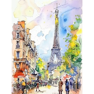 Paris Watercolor Art Print Eiffel Tower Watercolor Art Cityscape Artwork Travel Art Poster Gifts by FeelingPrints