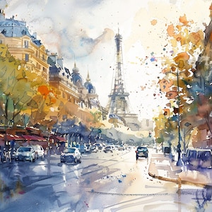 « Peinture à l&#39;aquarelle de Paris, impression d&#39;art paysage urbain de Paris, art mural de la ville de France, décoration murale de cuisine, cadeaux pour la fête des pères » par FeelingPrints
