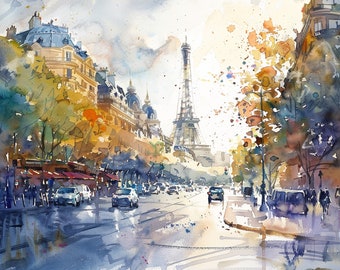 Pintura de acuarela de París, impresión artística del paisaje urbano de París, arte mural de la ciudad francesa, decoración de pared para cocina, regalos para el Día del Padre de FeelingPrints