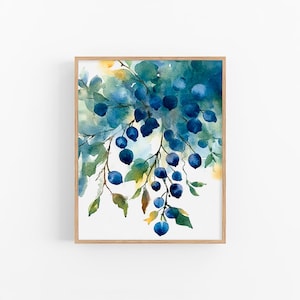 Blueberry Watercolor Art Print Berries Watercolor Painting Kitchen Wall Art Decor Food Artwork by FeelingPrints