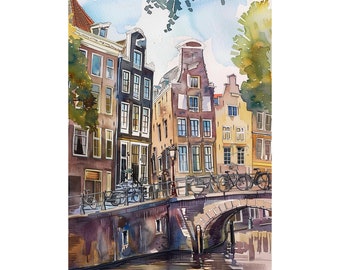 Amsterdam Art Print Netherlands Cityscape Artwork Amsterdam Watercolor Painting Travel Art Poster by FeelingPrints