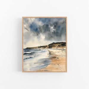 Cornwall Coastline Watercolor Painting England Seascape Watercolor Art Print England Landscape Wall Art by FeelingPrints