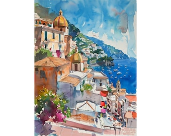 Positano Watercolor Painting Italian Cityscape Art Print Travel Gift by FeelingPrints