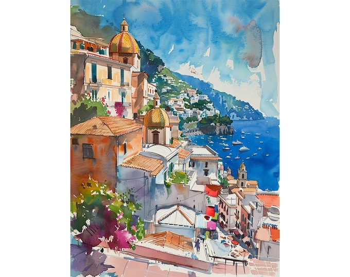 Positano Watercolor Painting Italian Cityscape Art Print Travel Gift by FeelingPrints