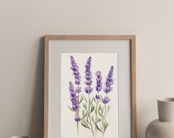 ラベンダーの花の水彩画アートプリント トスカーナの花の絵画 花柄
