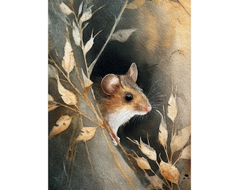 Mouse Watercolor Art Print Woodland Animal Wall Art Forest Nursery Decor