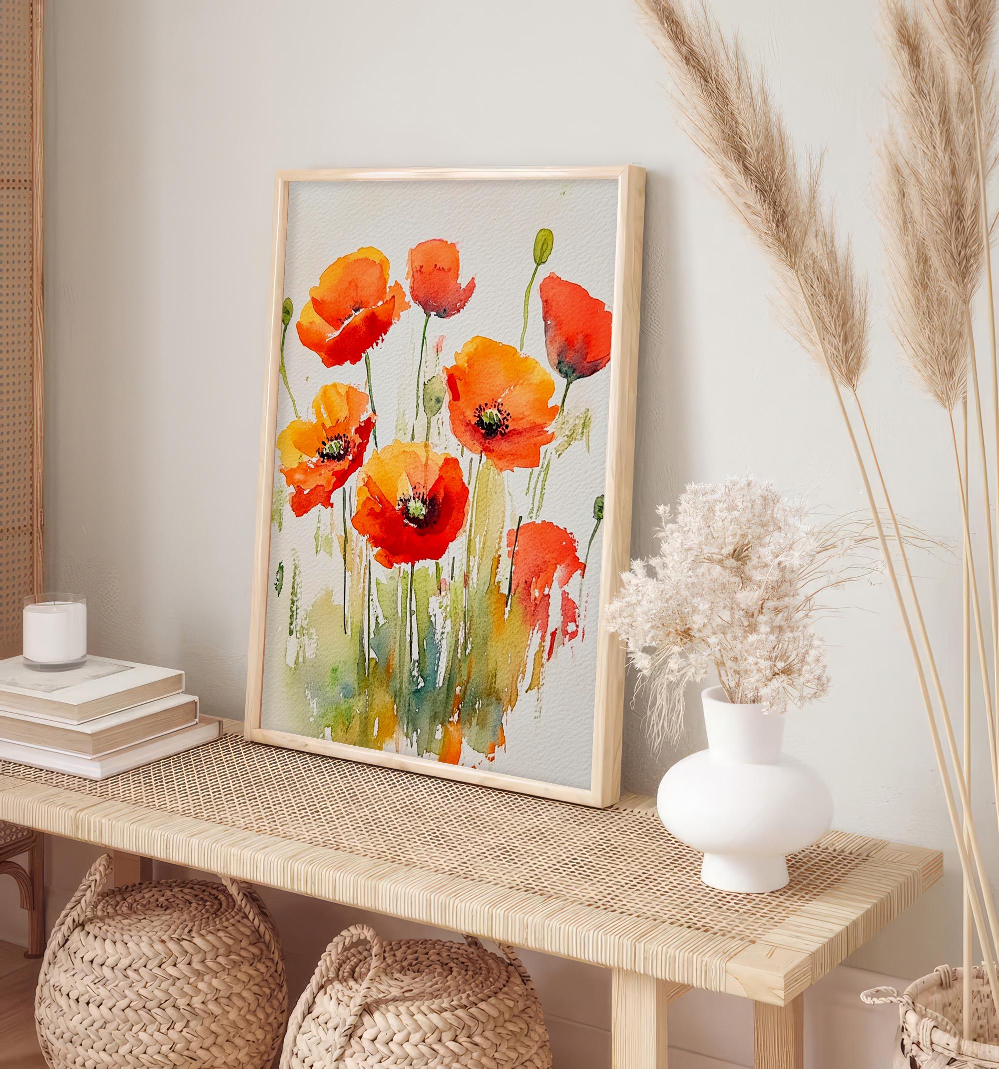 Poppies Watercolor Painting Floral Art Print Meadow Flowers Wall Art ...