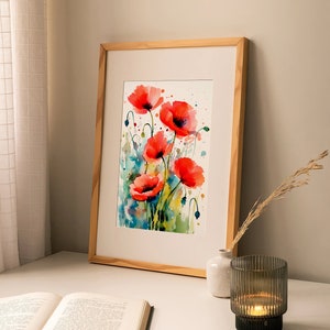 Red Poppy Flowers Watercolor Art Print Floral Artwork Farmhouse Wall ...