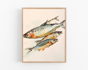Sardine Fish Watercolor Painting Fish Watercolor Art Print Animal Wall Art by FeelingPrints