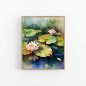 Water Lily Watercolor Painting Flowers Art Print Pond Wall Art