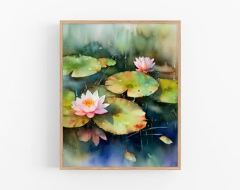 睡蓮の水彩画 花のアートプリント 池の壁アート - Etsy 日本
