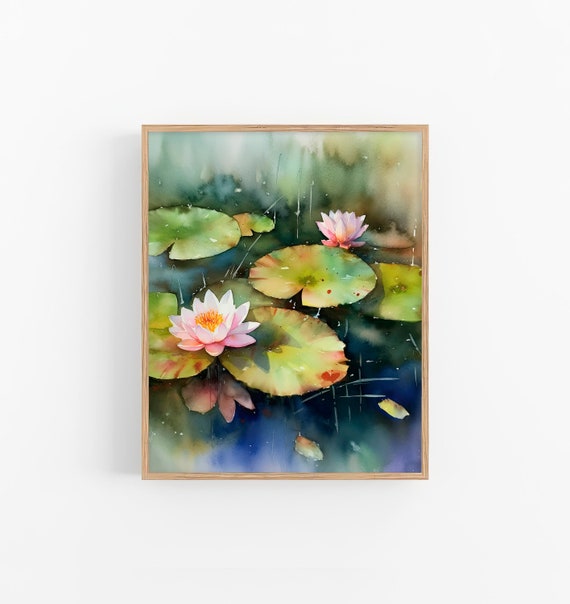 睡蓮の水彩画 花のアートプリント 池の壁アート - Etsy 日本