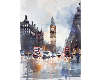 London Watercolor Painting England Art Print Travel Wall Art London Artwork by FeelingPrints