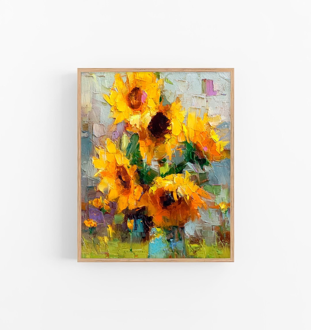 Sunflowers Canvas Oil Painting Abstract Impasto Floral Wall Art Print ...