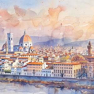 フィレンツェの水彩画 イタリアの都市景観アートプリント イタリアの都市壁アート フィーリングプリント