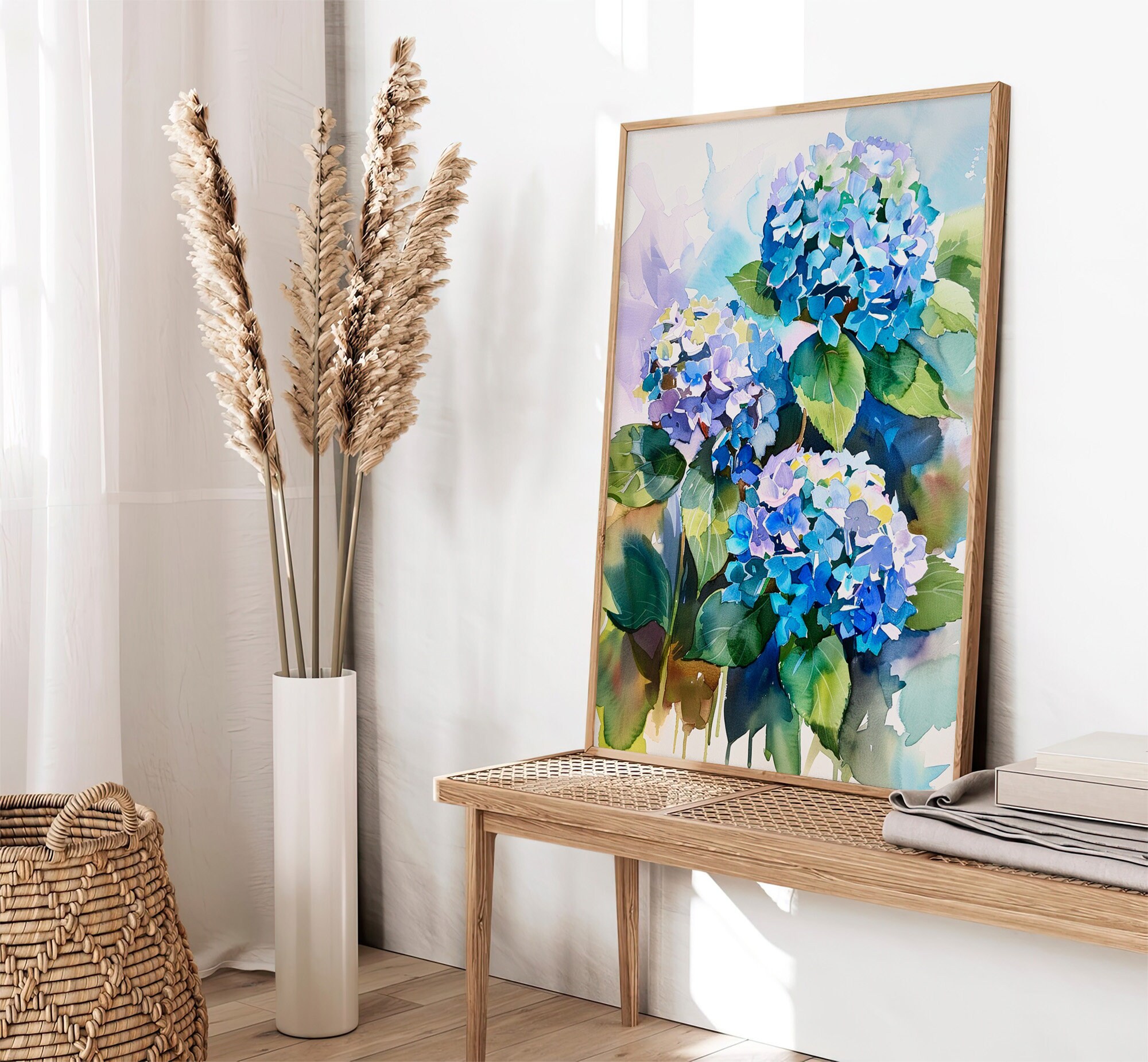 Blue Hydrangea Flowers Watercolor Art Print Floral Art Print Spring Art ...