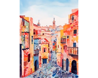 Barcelona Watercolor Painting Spain Art Print Park Guell Artwork Travel Art Poster Spring Gifts by FeelingPrints