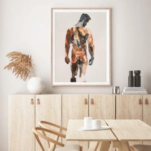 K&ouml;nnte beinhalten: Ein Aquarellbild einer nackten Figur, die mit dem R&uuml;cken zum Betrachter steht. Die Figur ist in Braun-, Orange- und Blaut&ouml;nen gemalt. Das Bild ist in einem einfachen Holzrahmen gerahmt.