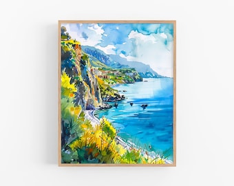 カラブリア絵画 南イタリア 水彩画 イタリアの村のアートプリント