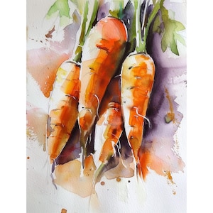 Carrots Painting Food Watercolor Art Print Vegetables Wall Art Print Kitchen Wall Decor by FeelingPrints