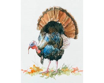 Turkey Watercolor Print On Paper Farm Animal Thanksgiving Wall Art Decor