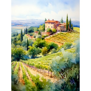 Califórnia Napa Valley Winery Watercolor Art Print Vinhedo Cartaz de viagem Vinícola Pintura de paisagem