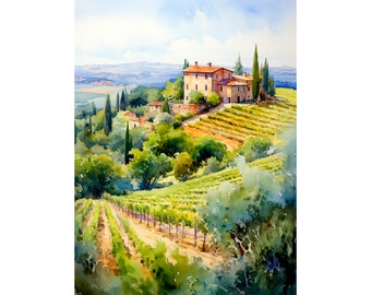 California Napa Valley Winery Watercolor Art Print Vineyard Travel Poster Winery Landscape Painting