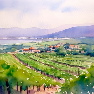 Winery Estates Watercolor Painting Napa Valley Art Print Italy Countryside Artwork Print Wall Art