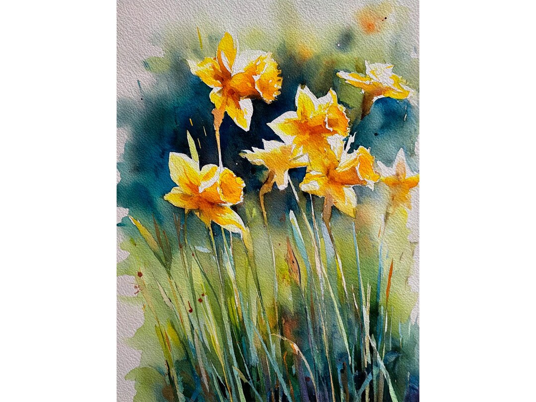 Daffodil Watercolor Print on Paper Yellow Spring Flowers Botanical Wall ...