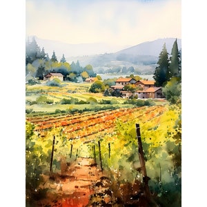 Napa Valley Vineyard Watercolor Art Print California Landscape Painting Travel Art Poster Travel Gift by FeelingPrints
