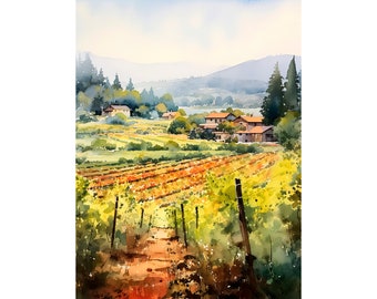 Napa Valley Vineyard Watercolor Art Print California Landscape Painting Travel Art Poster Travel Gift by FeelingPrints
